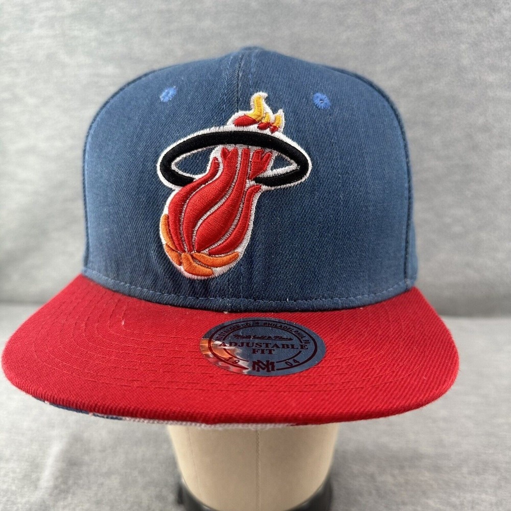 Mitchell & Ness Miami Heat NBA Denim/Red Snapback Adjustable Hat/Cap (Q)